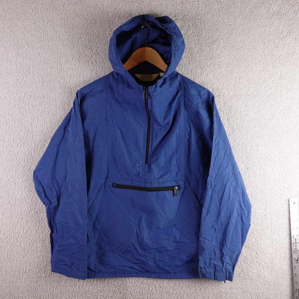 Vintage LL Bean Anorak Windbreaker Jacket Blue Mens M Half Zip Hooded USA Made